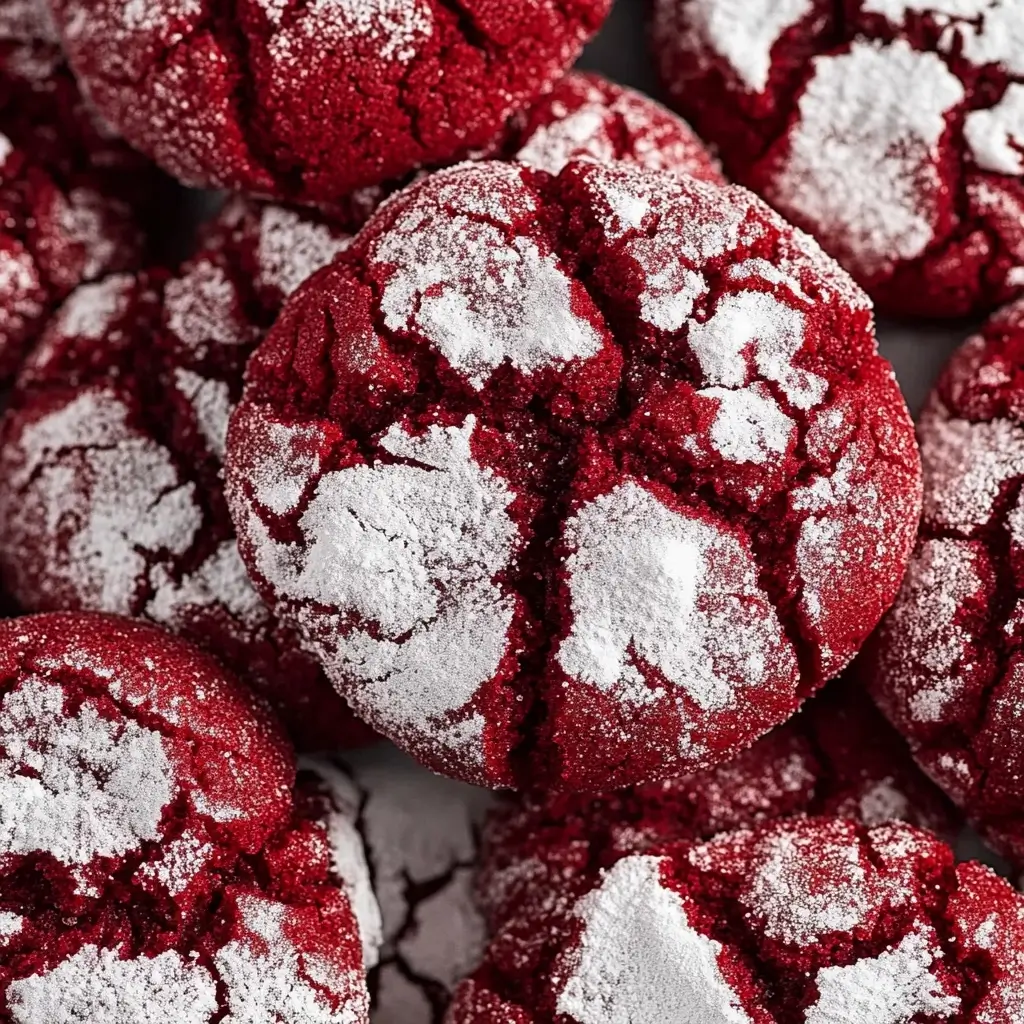 Red Velvet Cake Cookies dusted with powdered sugar.