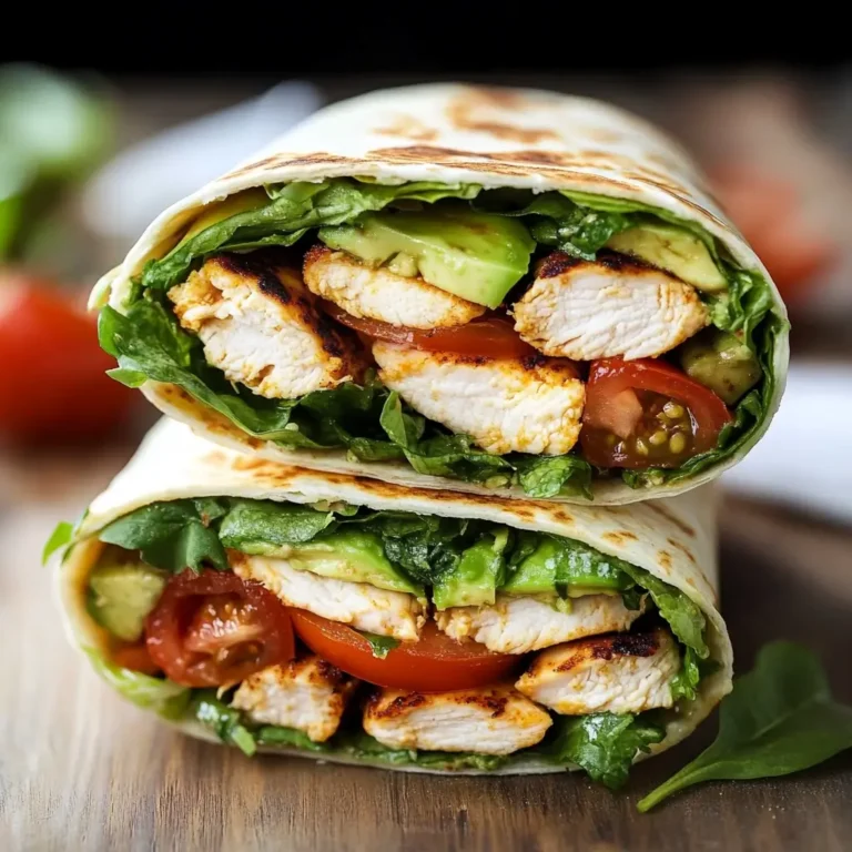 chicken avocado wrap filled with grilled chicken, lettuce, tomato, and avocado.