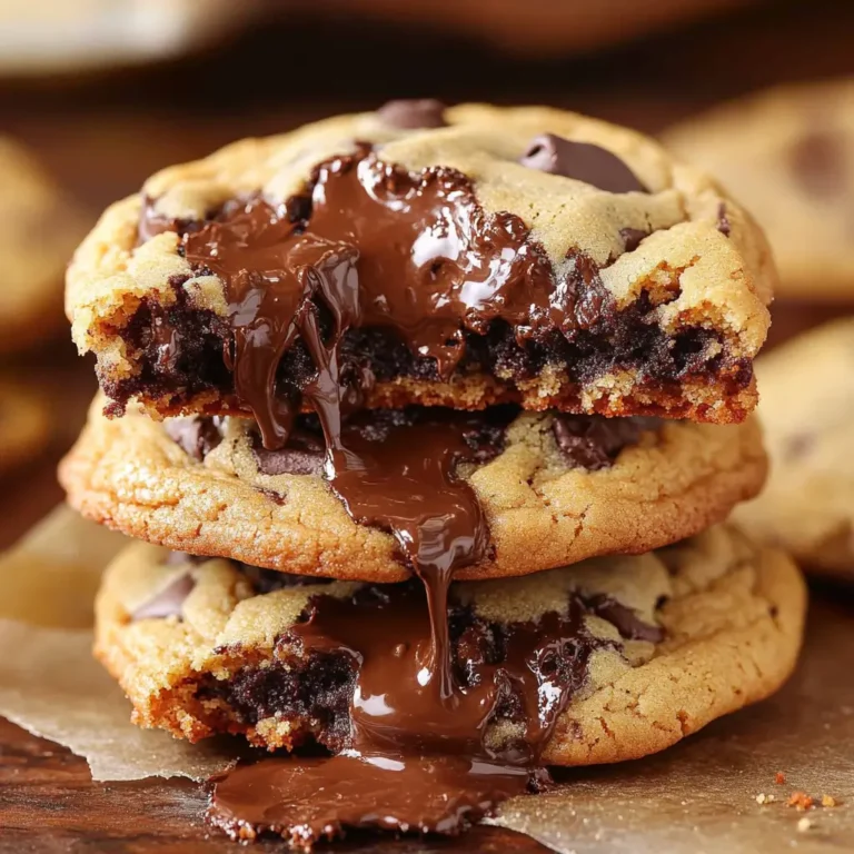 Soft and gooey chocolate chip cookies with melted chocolate oozing from the center.