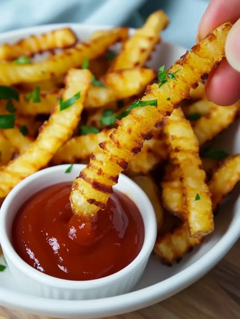 image of crinkle cut fries with ketchup