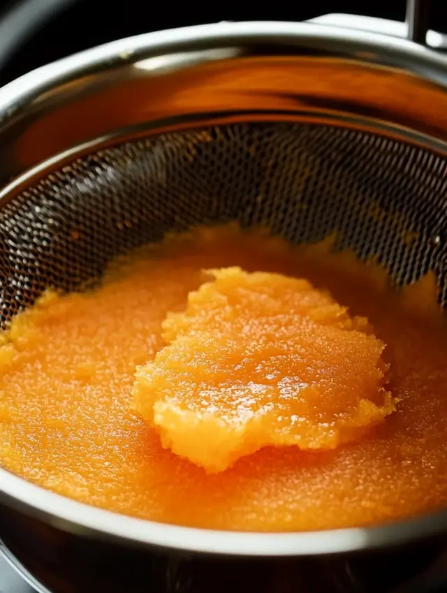 Use a spoon to press the pulp against the strainer, extracting as much juice as possible.