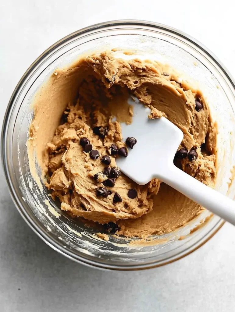 protein cookie recipe in a bowl with a spatula.