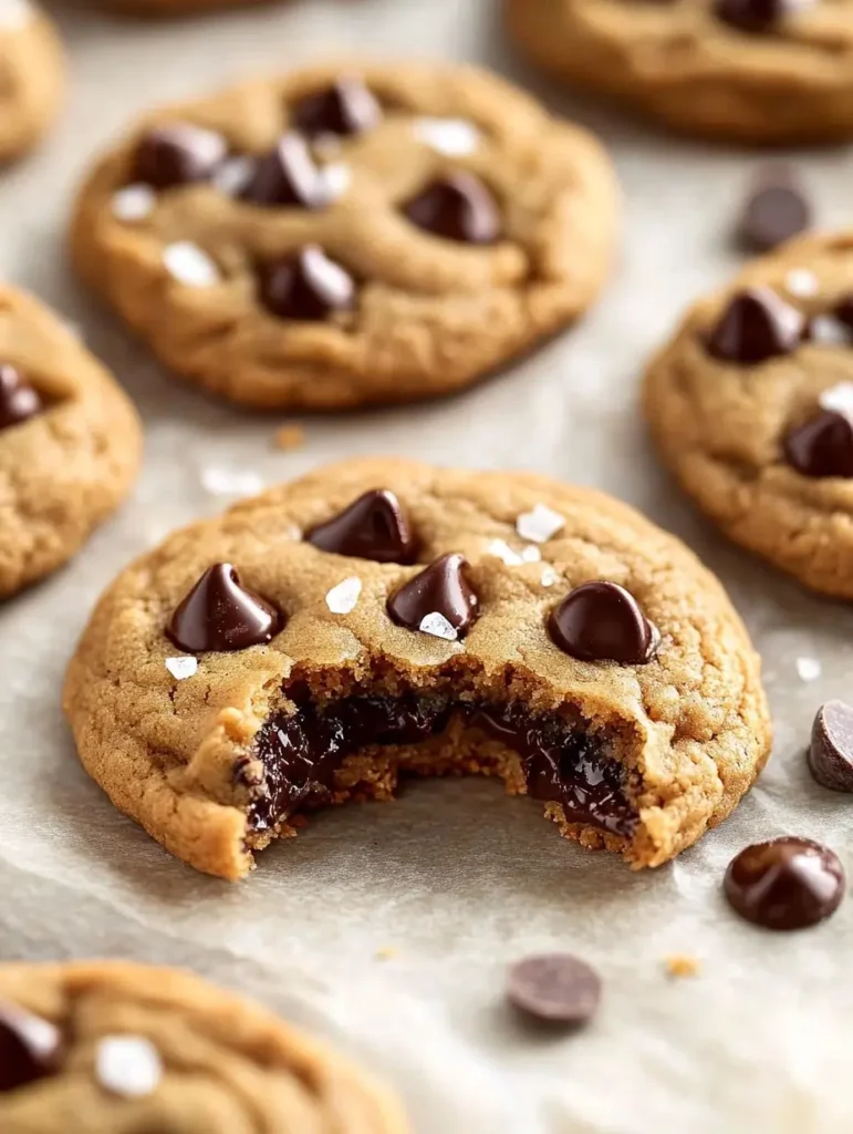 protein cookie recipe with a bite taken out, showing gooey center.