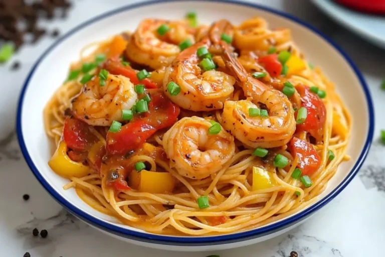 Cajun shrimp pasta garnished with green onions